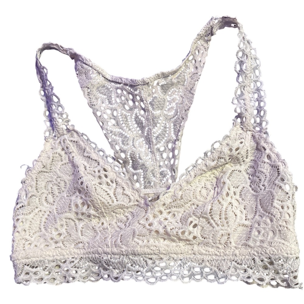 Style 5 Beige Floral Lace Racerback Bralette Wirefree Crochet Boho Size S